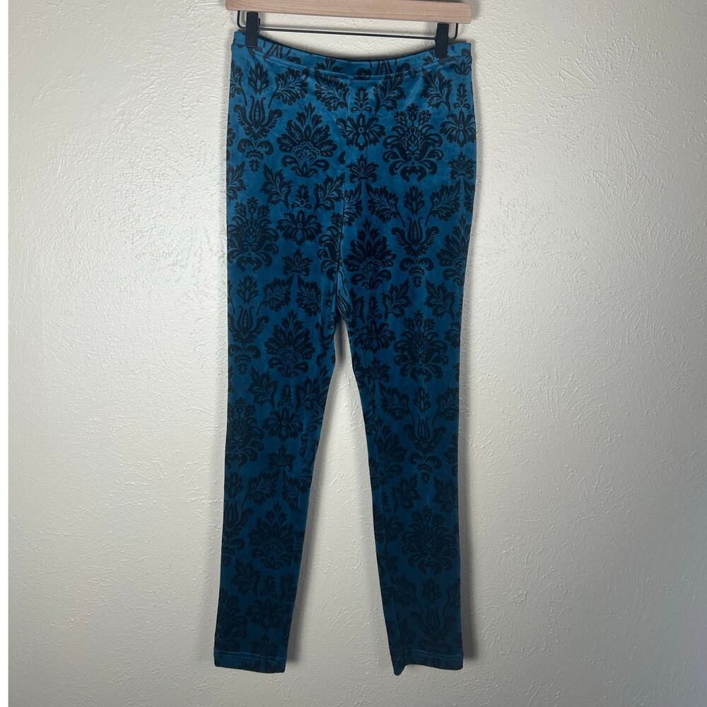 Chicos Size 0 US Small Velour Leggings Blue Teal Soft Stretch Pants Winter Pants